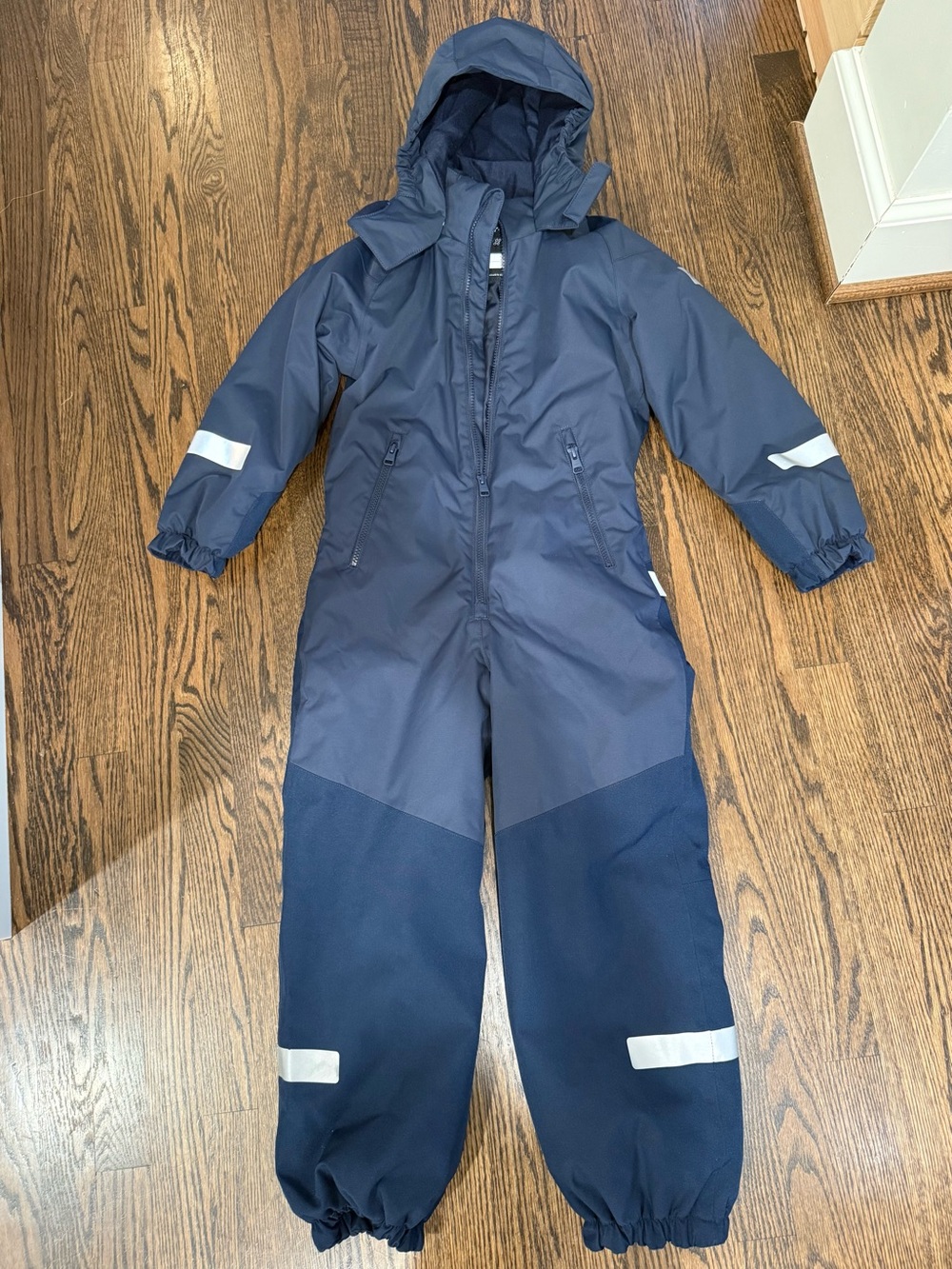 Kids Waterproof Navy Hooded Snow One-Piece Romper